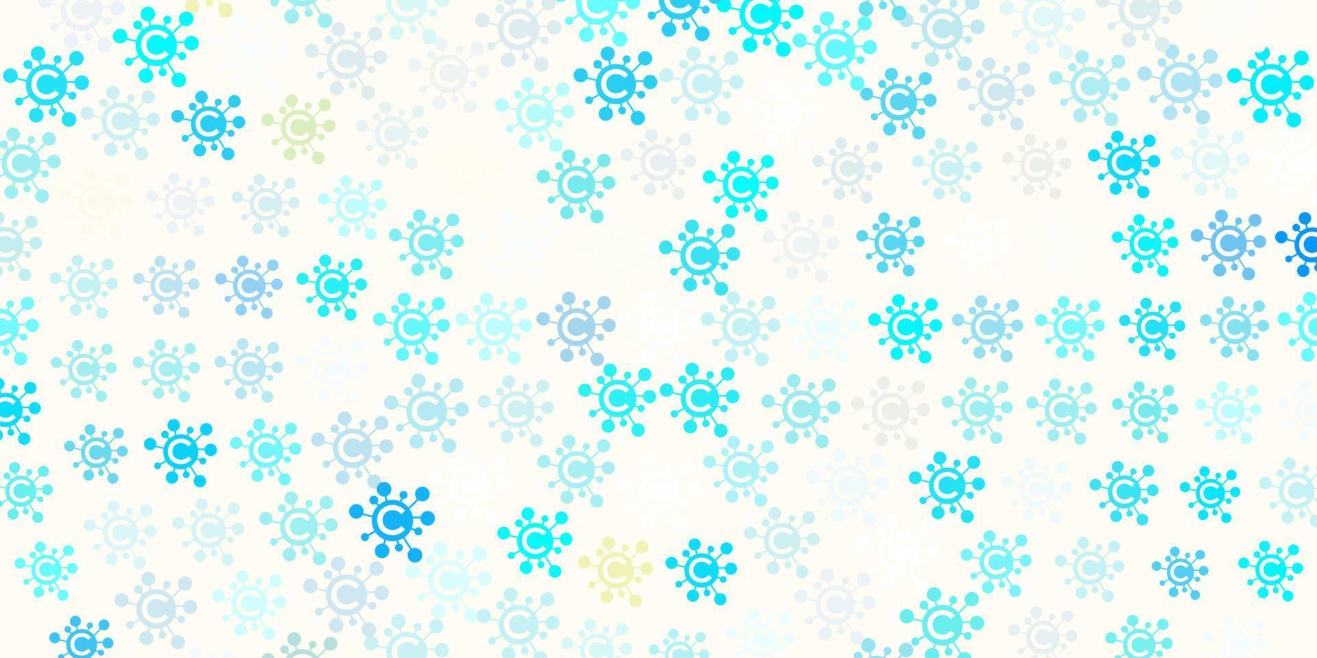 Fondo de vector azul claro, amarillo con símbolos de virus.