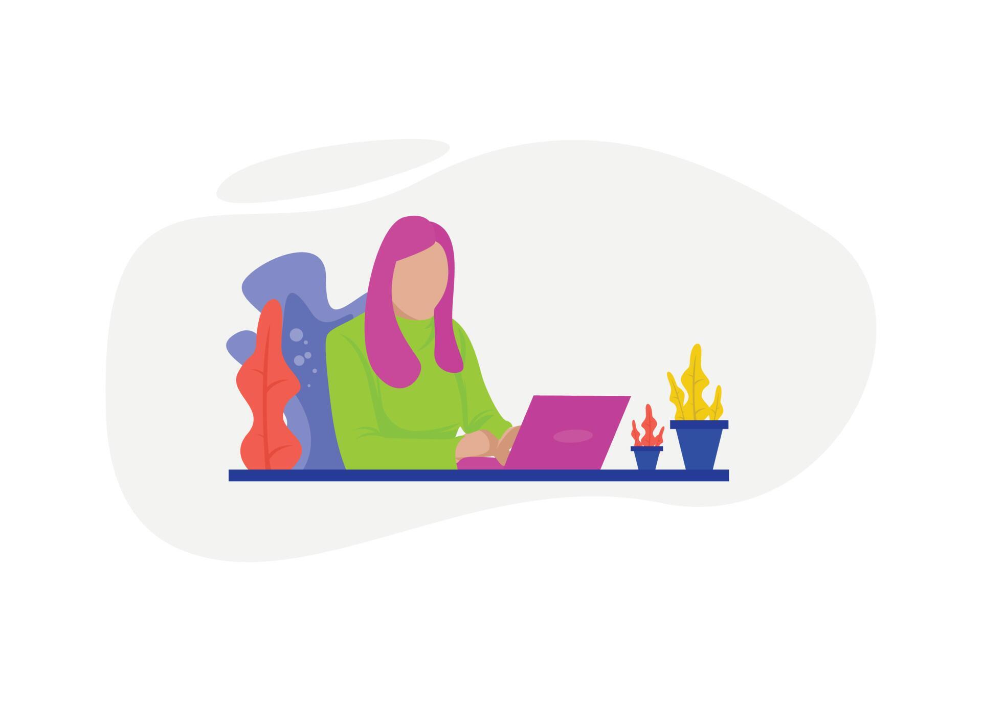 women with computer in flat design illustration 7692775 Vector Art at ...