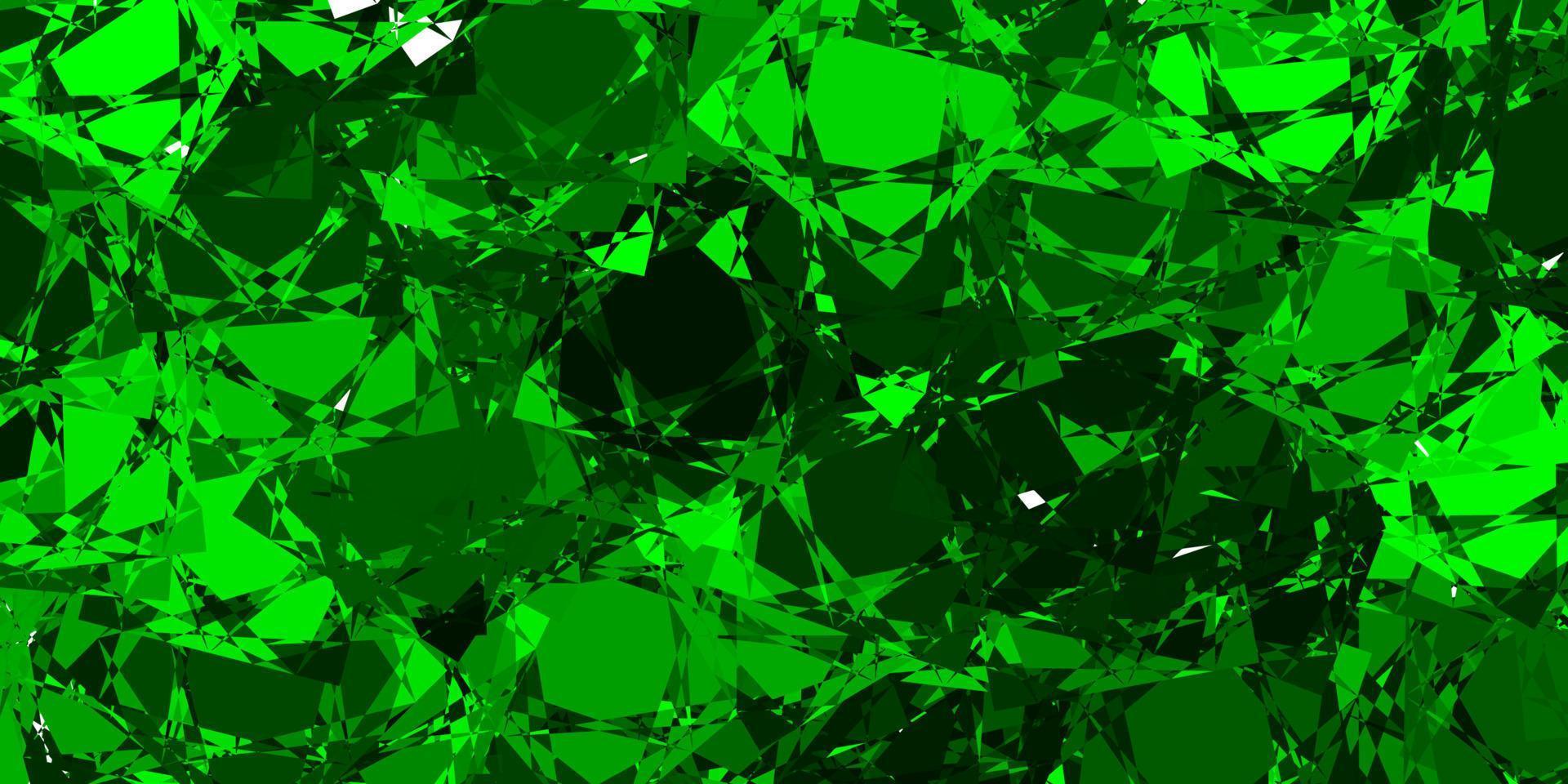 Telón de fondo de vector verde oscuro con triángulos, líneas.