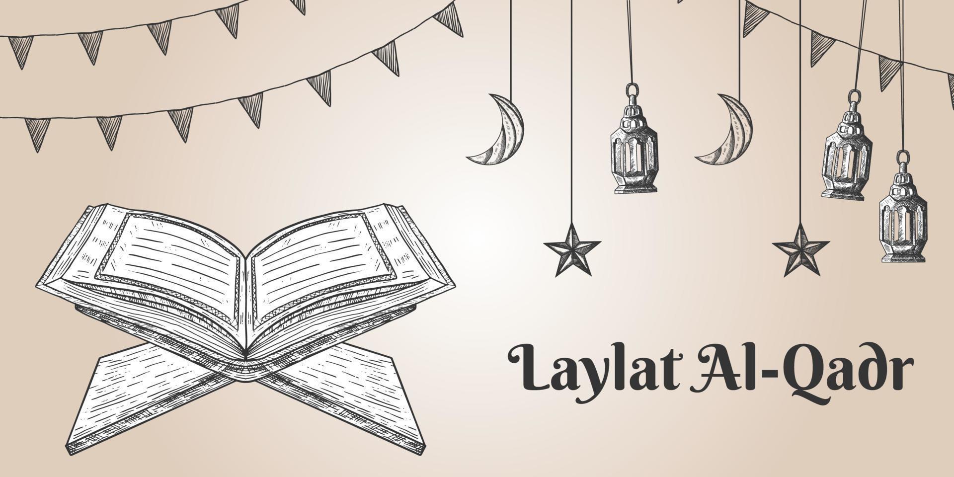 fondo de ilustración de laylat al-qadr dibujado a mano vector