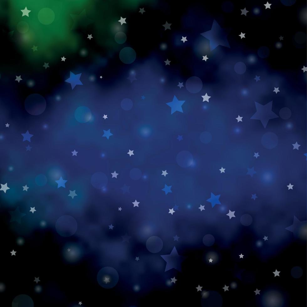 Dark Blue, Green vector background with circles, stars.