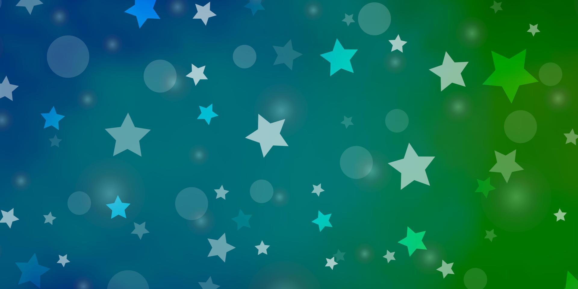 Light Blue, Green vector background with circles, stars.
