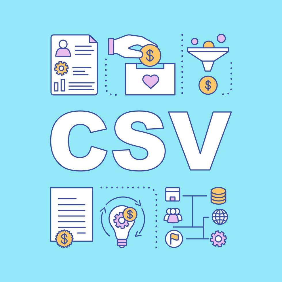 creando un banner de conceptos de palabras de valor compartido. csv. oportunidades de negocio. necesidades sociales. activos corporativos. márketing. idea de tipografía de letras aisladas con iconos lineales. ilustración de contorno vectorial vector