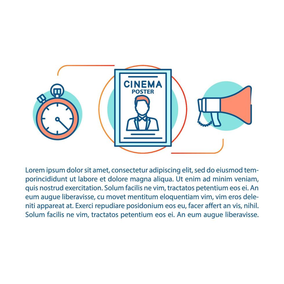 Cinema concept linear illustration. Movie premiere poster. Film. Event in movie theater. Article, brochure, magazine page. Thin line icons with text. Print design. Vector isolated outline drawing