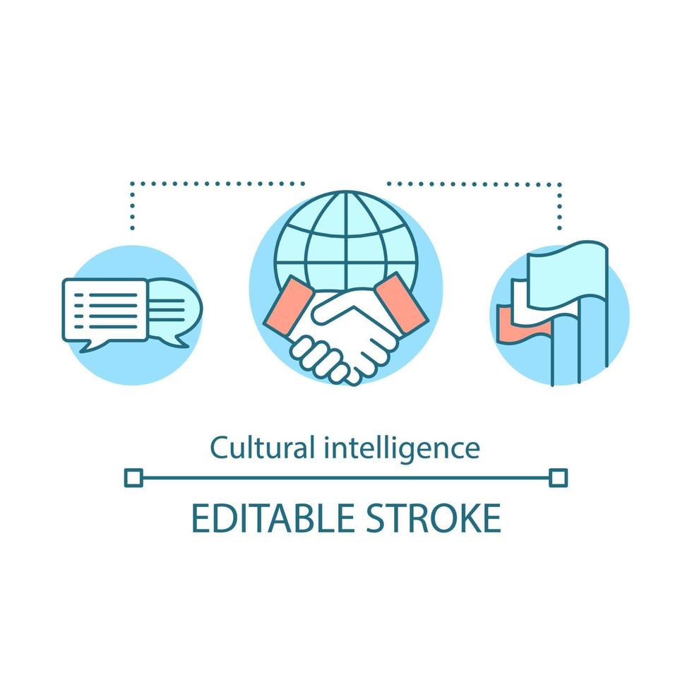 Cultural intelligence concept icon. HR soft skill idea thin line illustration. Global trade. International business. Diplomacy. CQ. Vector isolated outline drawing