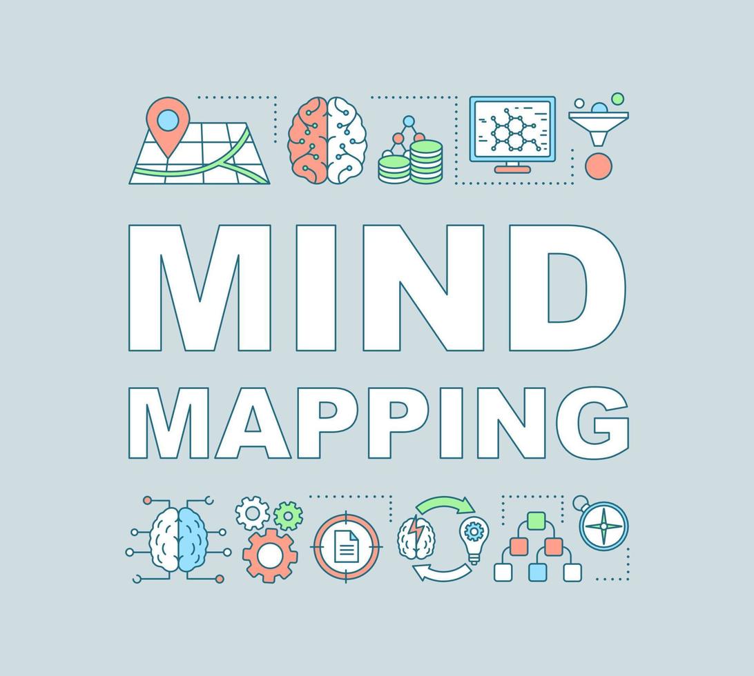Mind mapping word concepts banner. Analytical skills. Critical thinking. Big data. Isolated lettering typography idea with linear icons. Data analytics. Vector outline illustration