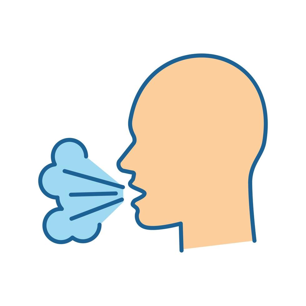 Coughing color icon. Viral infection, influenza, flu, cold symptom. Bad breath. Sneezing. Tuberculosis, mumps, whooping cough. Isolated vector illustration