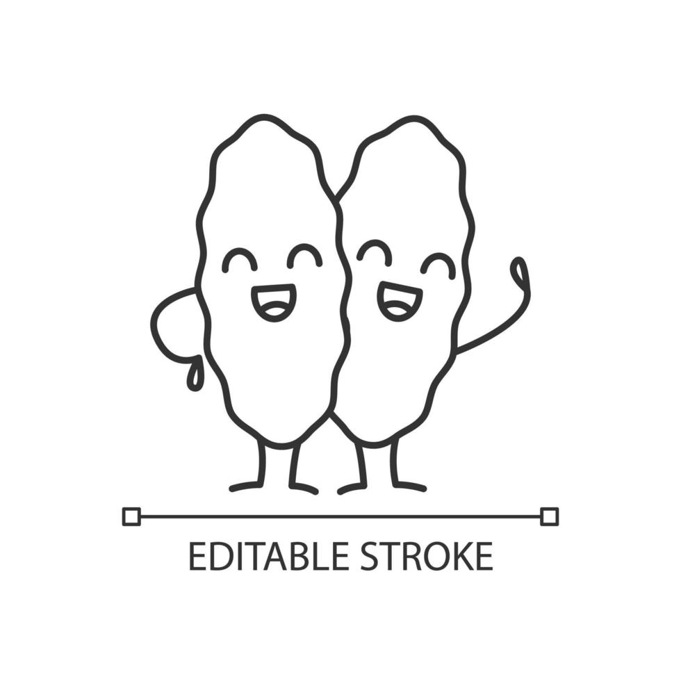 Smiling thymus gland linear icon. Thin line illustration. Happy primary hematopoietic organ. Healthy immune system. Contour symbol. Vector isolated outline drawing. Editable stroke