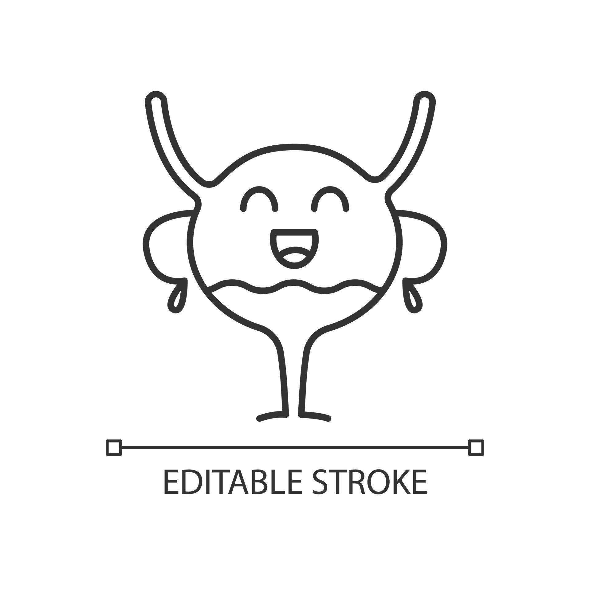 Happy urinary bladder emoji linear icon. Thin line illustration