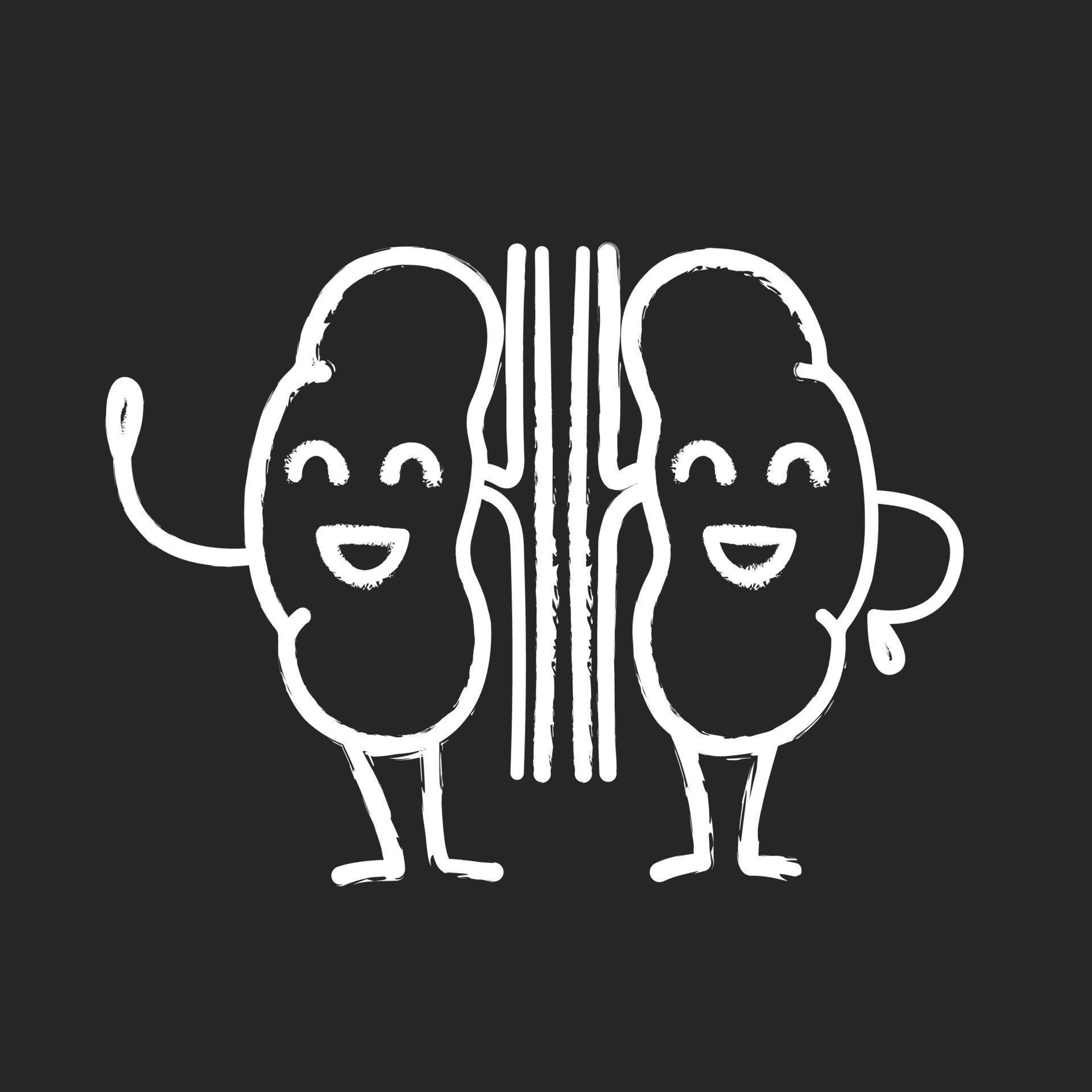 icono de tiza emoji de riñones humanos sonrientes. Tracto urinario sano