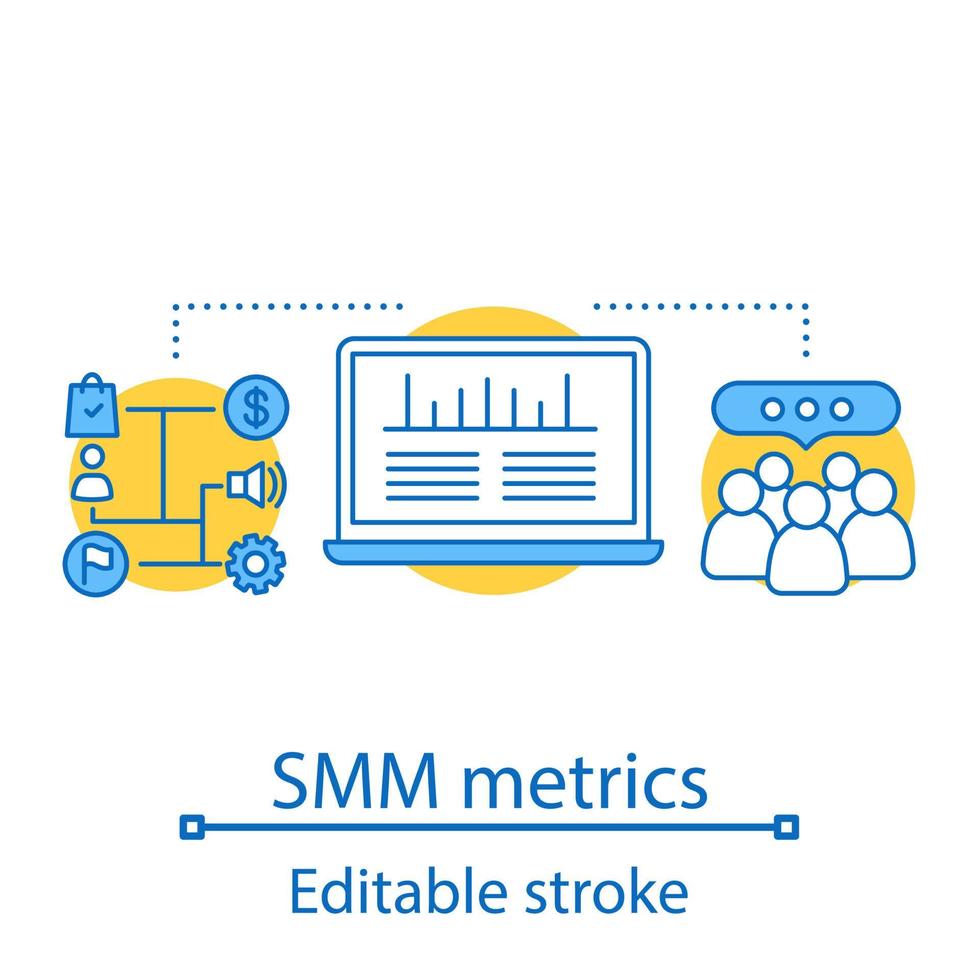 SMM metrics and tools concept icon. Social media analytics. Audience growth rate. idea thin line illustration. Vector isolated outline drawing. Editable stroke