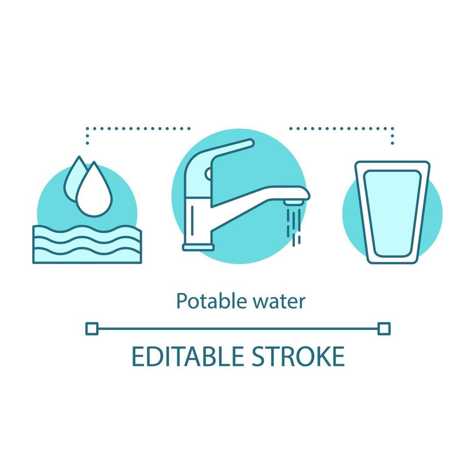 icono del concepto de agua potable. suministro de agua potable, idea de gestión ilustración de línea delgada. purificación. dibujo de contorno aislado vectorial. trazo comestible vector