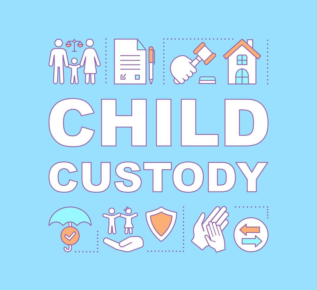 Child custody word concepts banner. Co-parenting. Separation agreement. Adoption. Childcare. Presentation, website. Isolated lettering typography idea with linear icons. Vector outline illustration