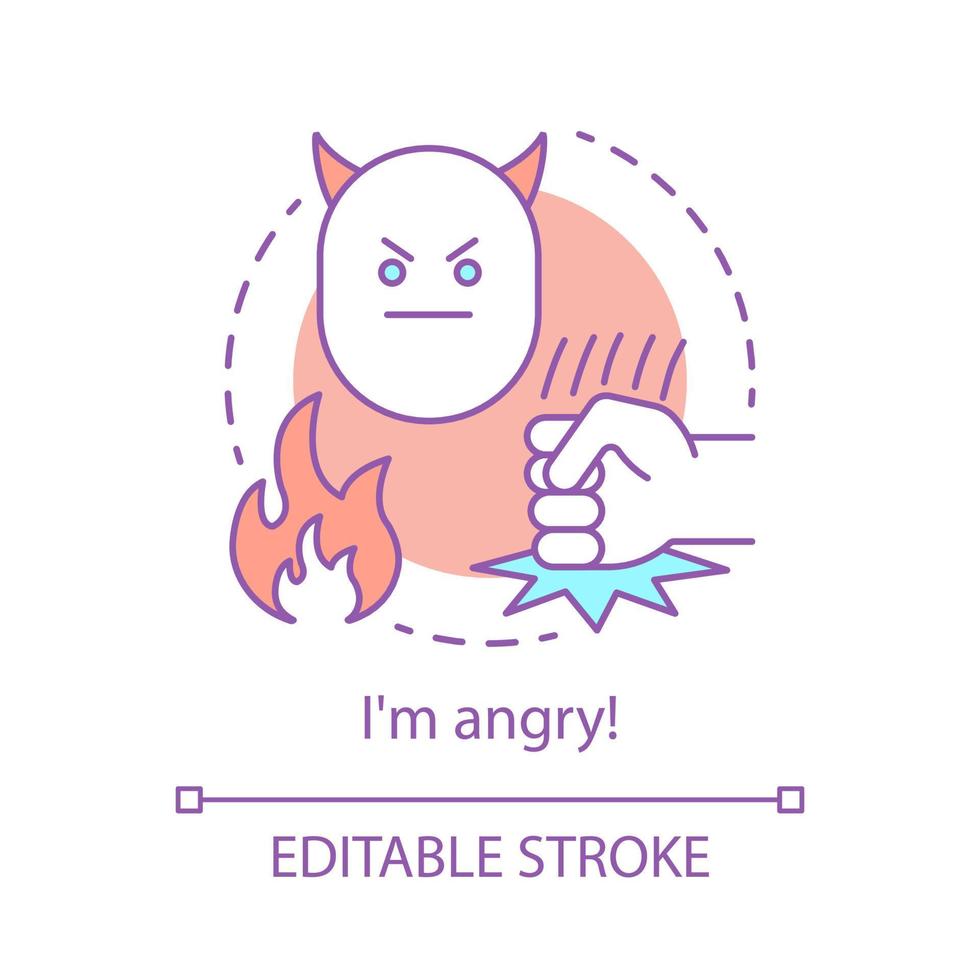 Anger concept icon. Exasperation idea thin line illustration. Strained relationship conflict. Annoyed fury behavior. Disorder emotion. Frustration. Vector isolated outline drawing. Editable stroke