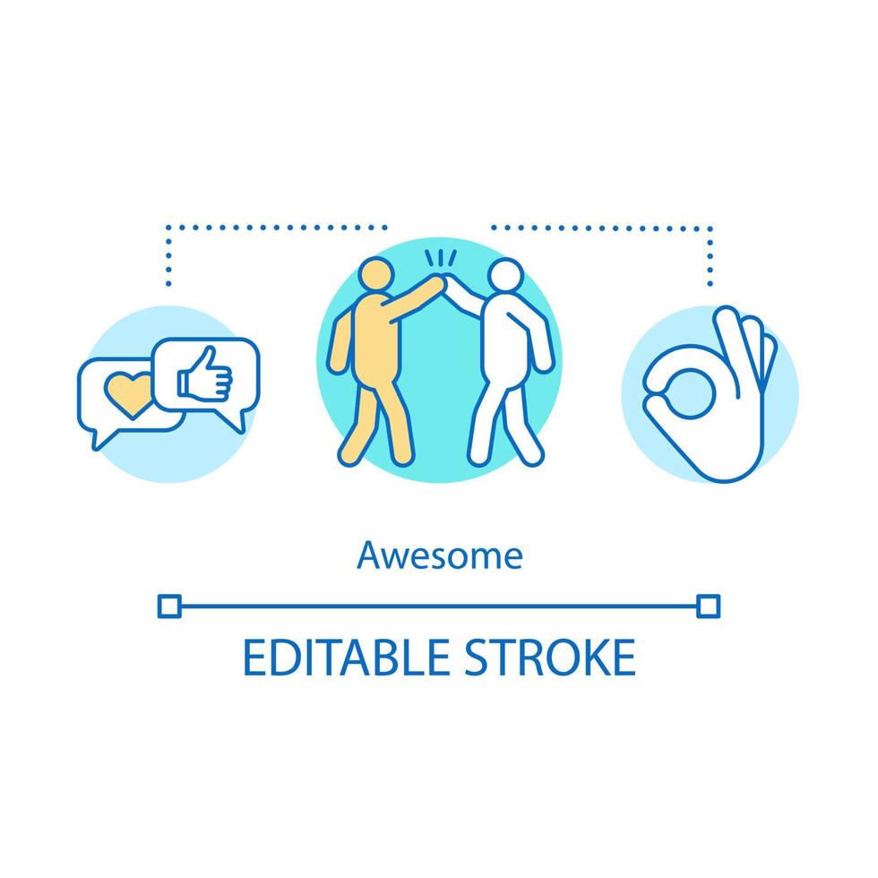 Awesome concept icon. Good friends idea thin line illustration. Likes in social networks. Approval seeking. Strong friendship. Vector isolated outline drawing. Editable stroke