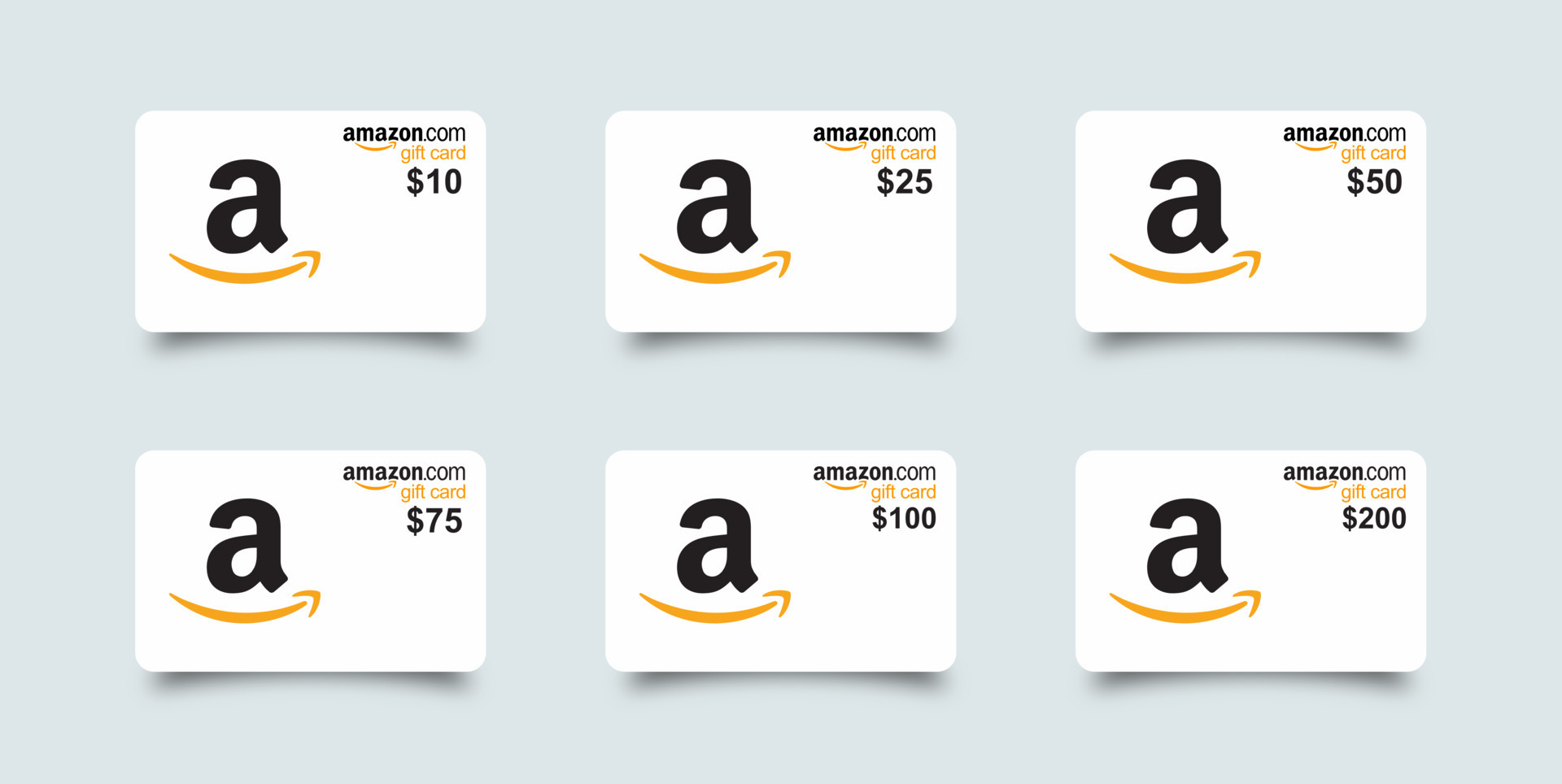 Amazon Gift Card Set White Realistic Amazon Gift Card With Shadow Set 10 25 50 75 100 0 Isolated Plastic Gift Card On White Background Vector Art At Vecteezy