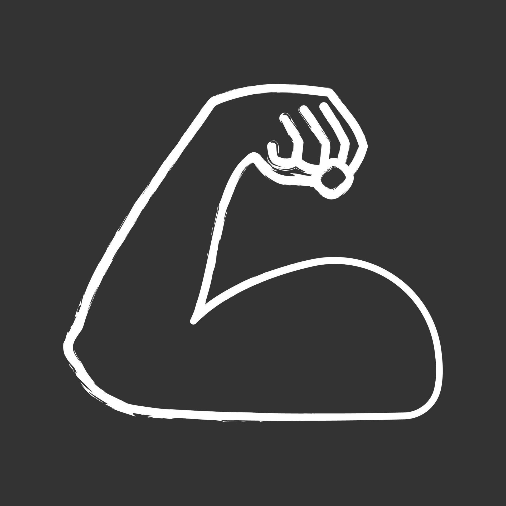 Flexed bicep chalk icon. Strong emoji. Muscle. Bodybuilding, workout