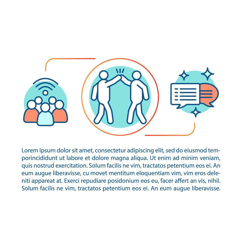 Make friends concept linear illustration. Friendship. Community. Chat room. Live meeting. Article, brochure, magazine page. Thin line icons with text. Print design. Vector isolated outline drawing