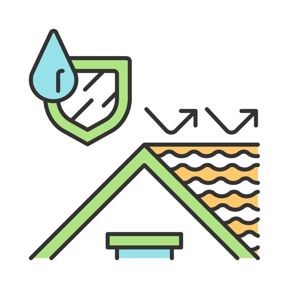 Waterproof house roof color icon. Durable water resistant material. Hydrophobic surface. Liquid and rain protection. Repellent shingles. Weatherproof roofing. DWR tiling. Isolated vector illustration