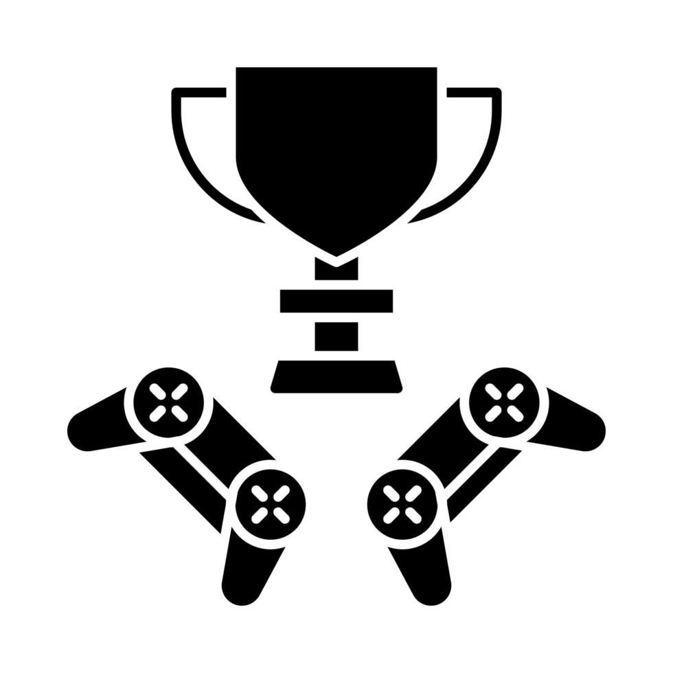 Esports cup glyph icon. Competition winner trophy. Video gaming tournament. Cyber sport champion award. Silhouette symbol. Negative space. Vector isolated illustration