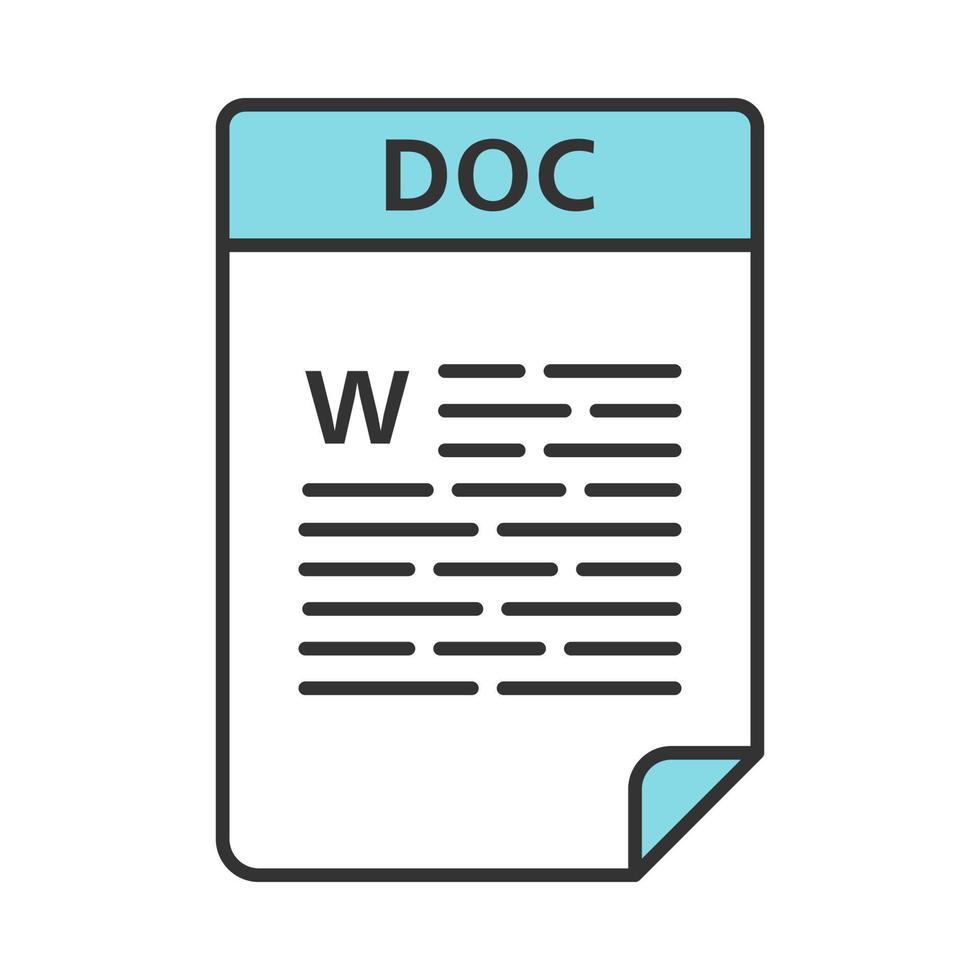 DOC file color icon. Word processing document. Text file format. Isolated vector illustration