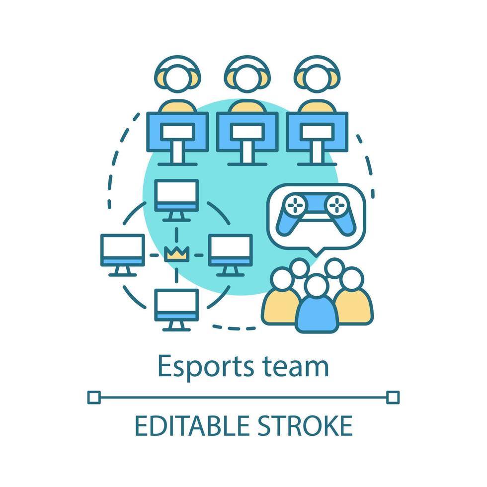 Esports team concept icon. Command competition for prize. Gamers teamwork. Video game addiction. Cyber championship idea thin line illustration. Vector isolated outline drawing. Editable stroke