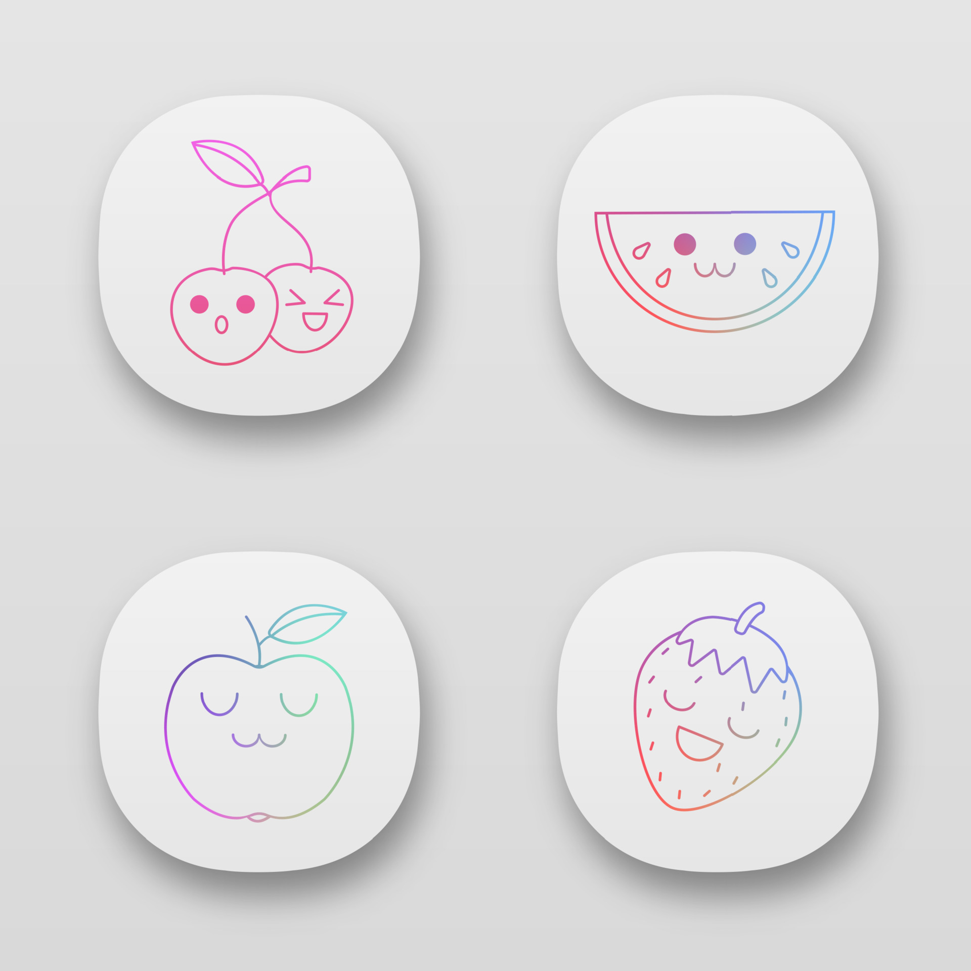 Fruits cute kawaii app characters set. Funny emoji, emoticon ...