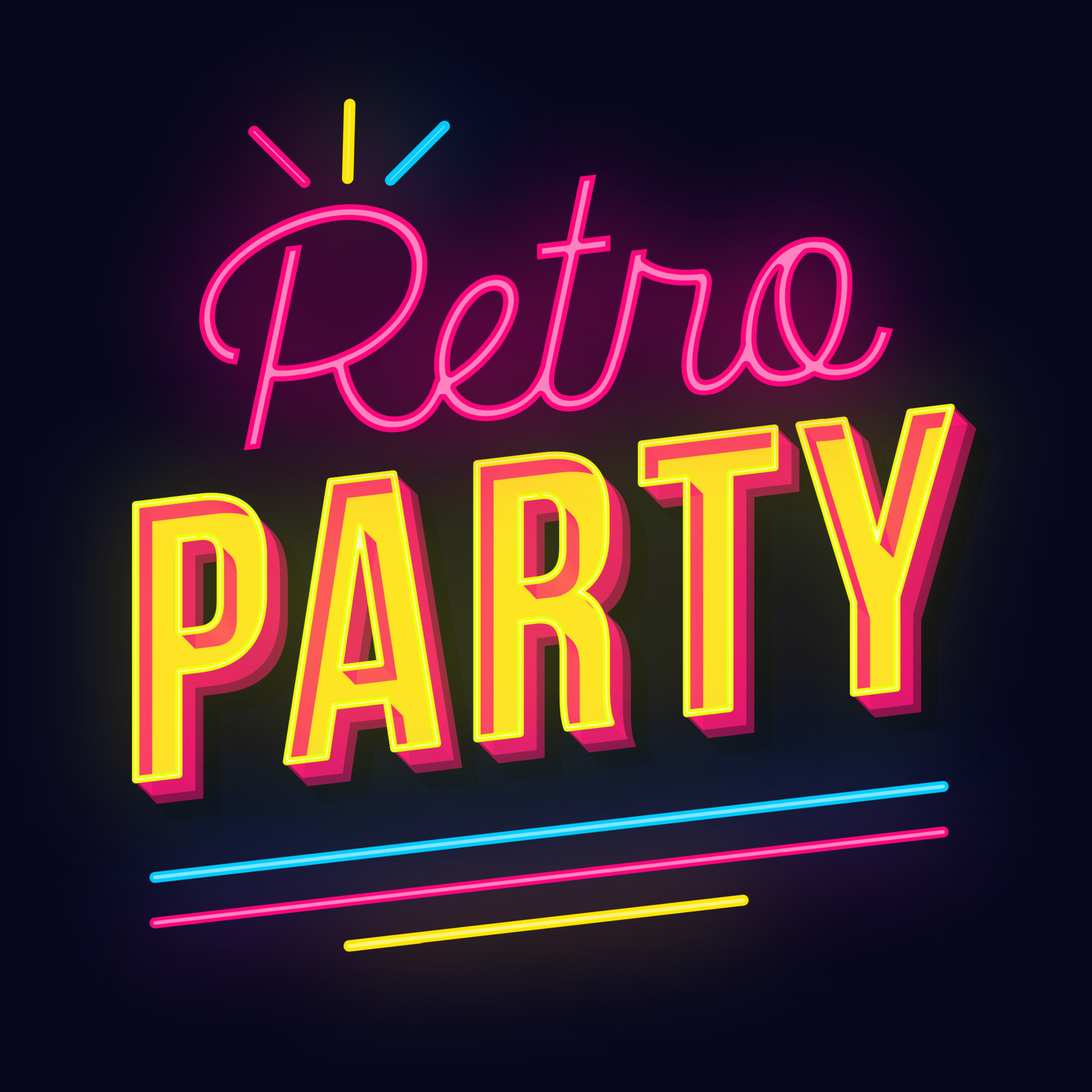 Retro party vintage 3d neon light lettering retro bold font pop art