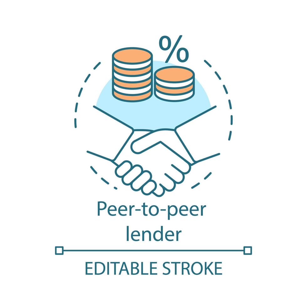 Peer-to-peer lender concept icon. P2P lending. Investment in loan. Deposit agreement. Credit idea thin line illustration. Vector isolated outline drawing. Editable stroke