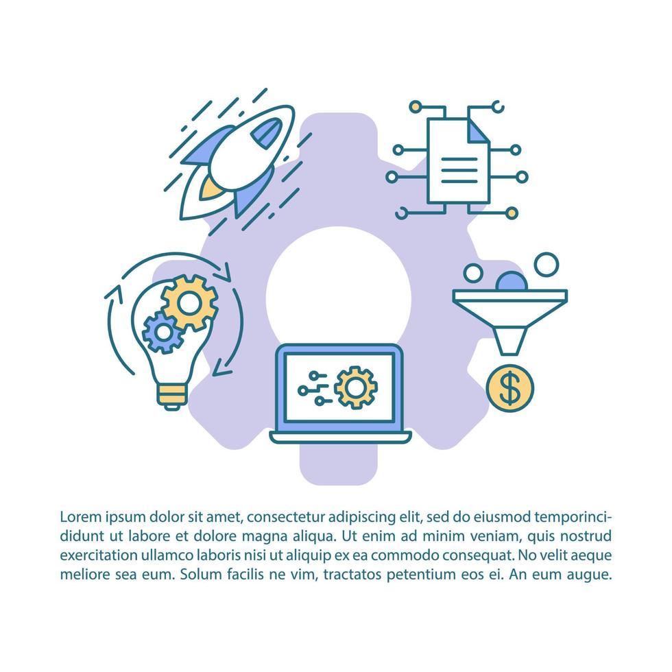 IT startup launch article page vector template. Start new business. Brochure, magazine, booklet design element with linear icons and text boxes. Print design. Concept illustrations with text space