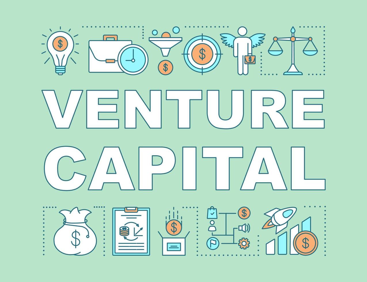 Venture capital word concepts banner. Risk startup investment. Business funding, budgeting. Presentation, website. Isolated lettering typography idea with linear icons. Vector outline illustration