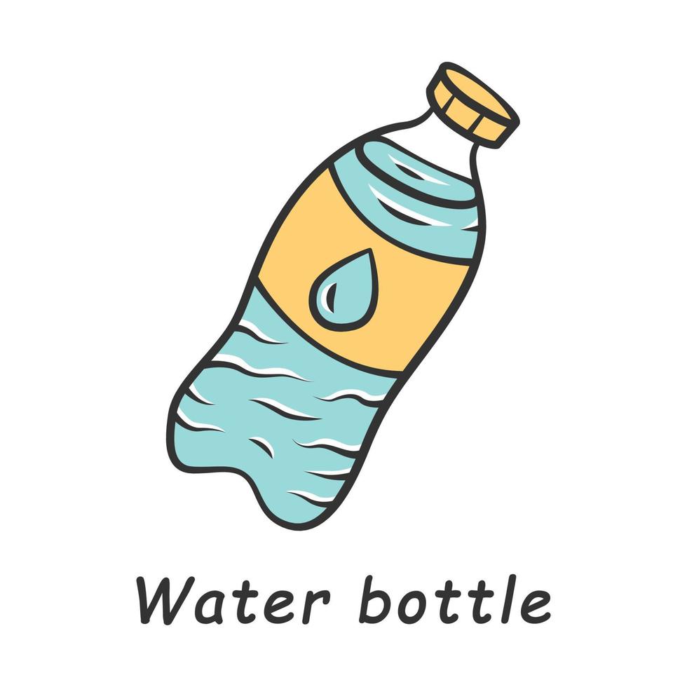 Water bottle color icon. Environmentally friendly, recycle, disposable material. Reusable plastic bottle. Drinking water, plastic waste. Ecology saving packaging. Isolated vector illustration