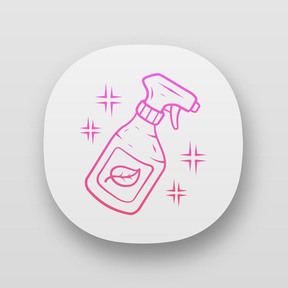 Eco cleaning products app icon. Chemicals free spray, aerosol bottle. Organic, natural, eco friendly cleaning product. UI UX user interface. Web or mobile applications. Vector isolated illustration