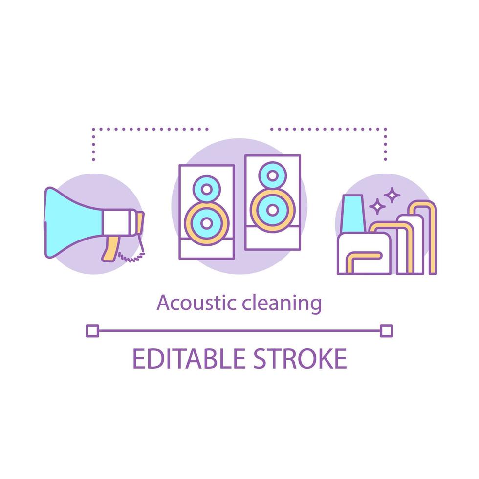 Acoustic cleaning concept icon. Cleanup method idea thin line illustration. Loudspeaker. Generating sound waves. Material handling, storage systems. Vector isolated outline drawing. Editable stroke