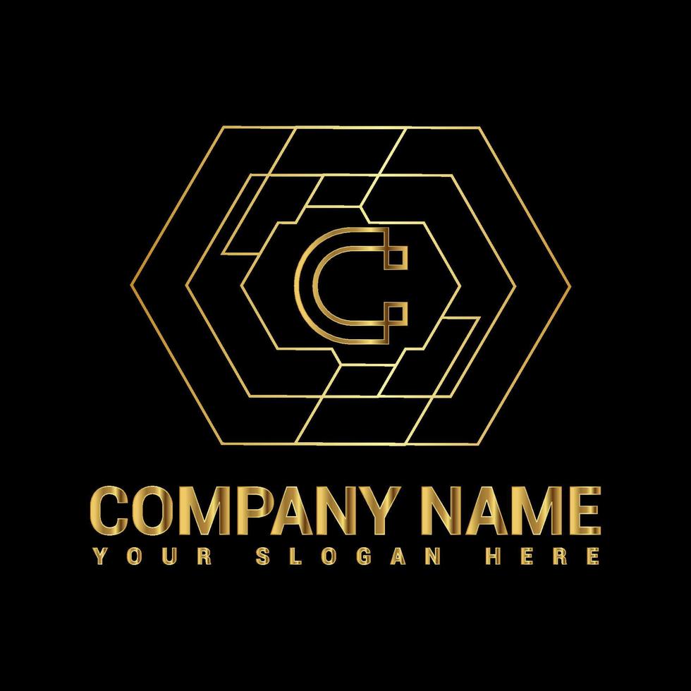 letter c minimalist art monogram hexogen shape logo, white color on black background vector