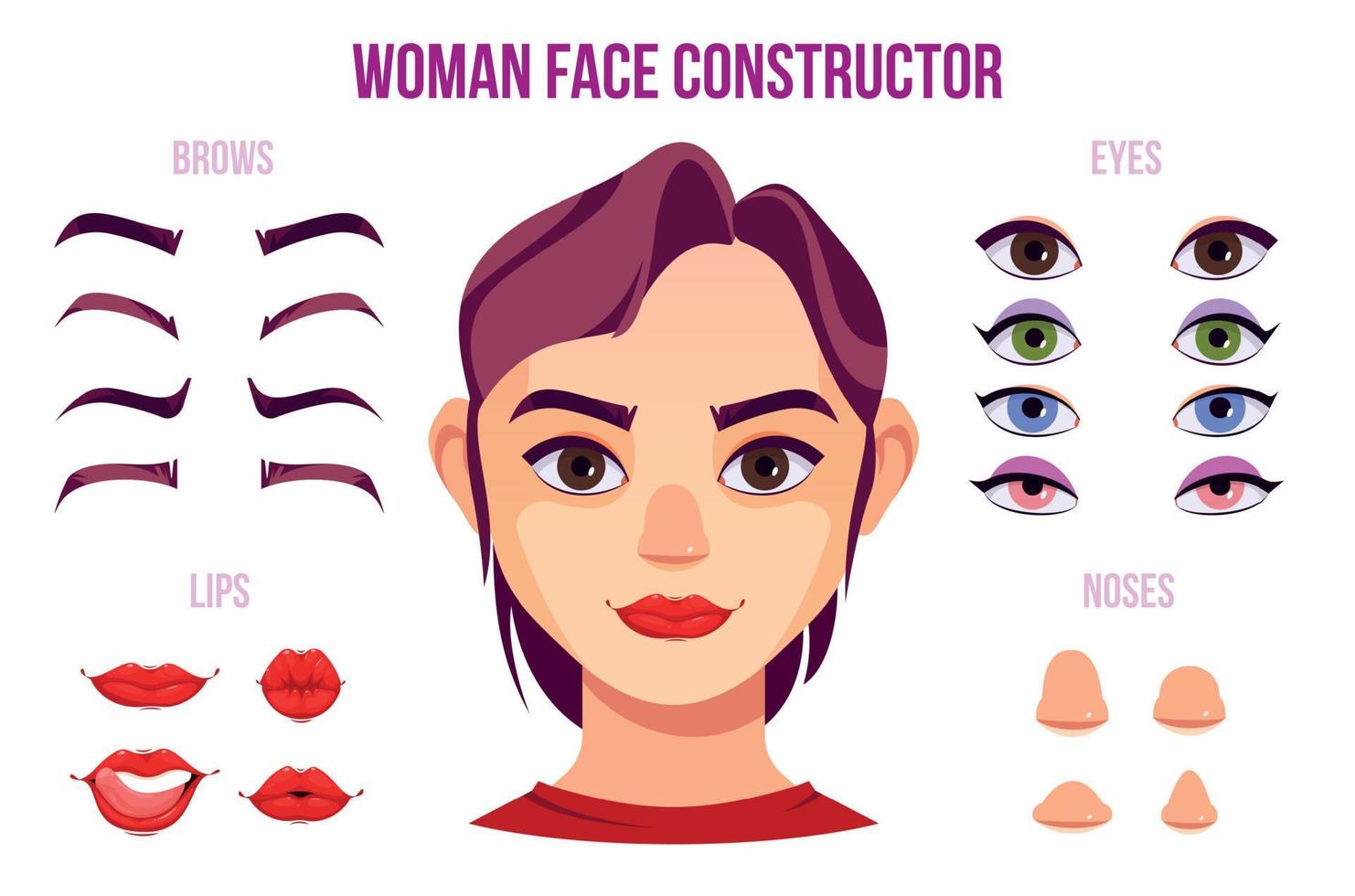 elementos constructores de cara de mujer vector