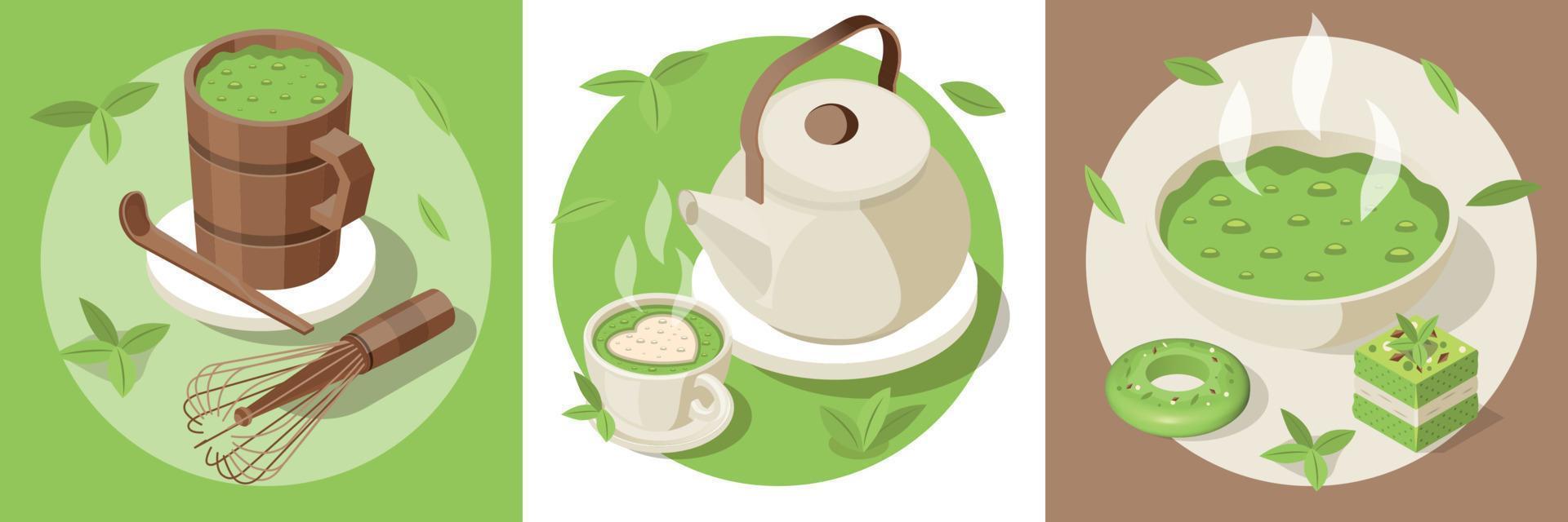 productos matcha composiciones cuadradas vector