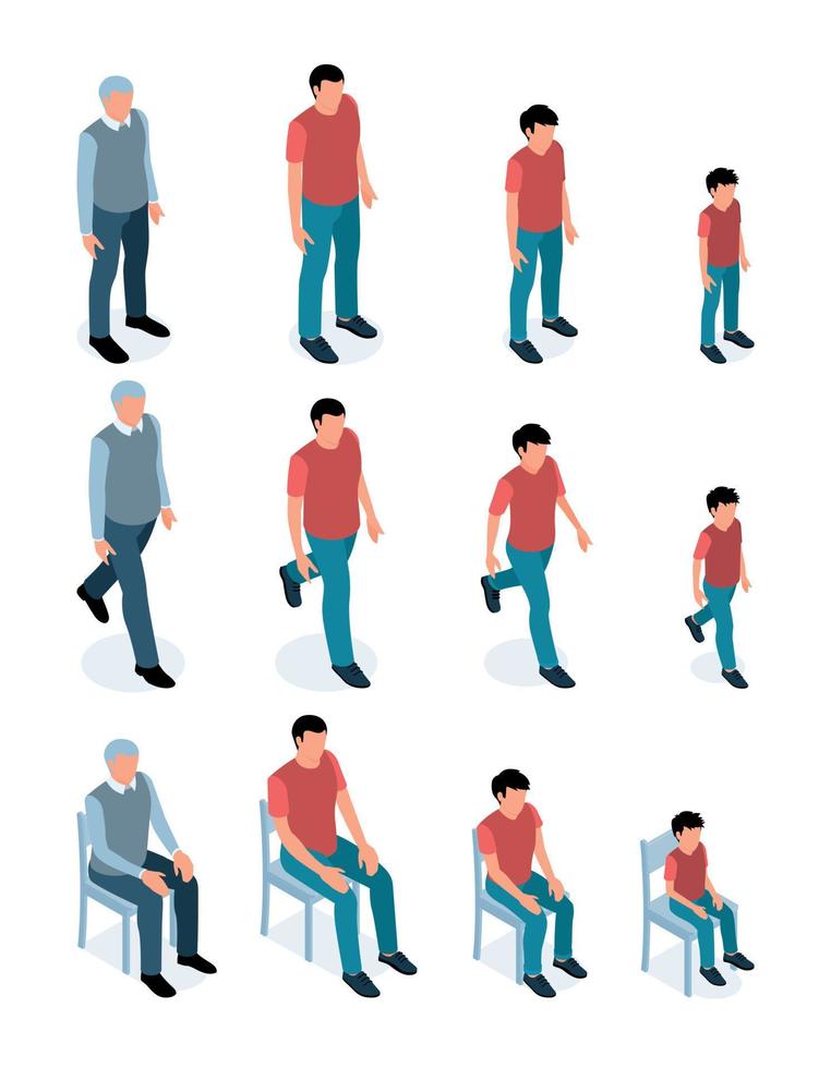 Men Generations Isometric Set vector