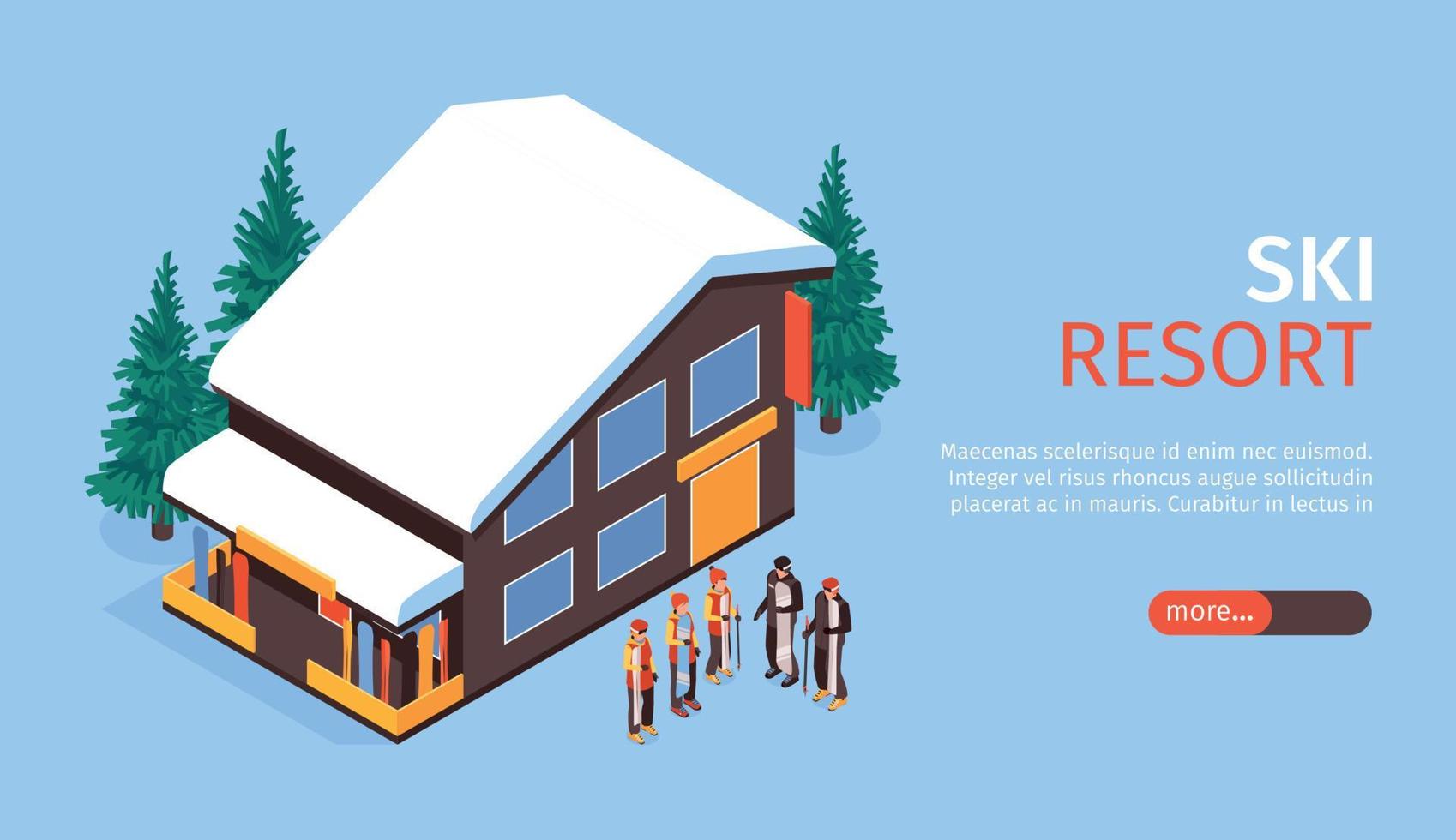 Ski Resort Isometric Horizontal Banner vector