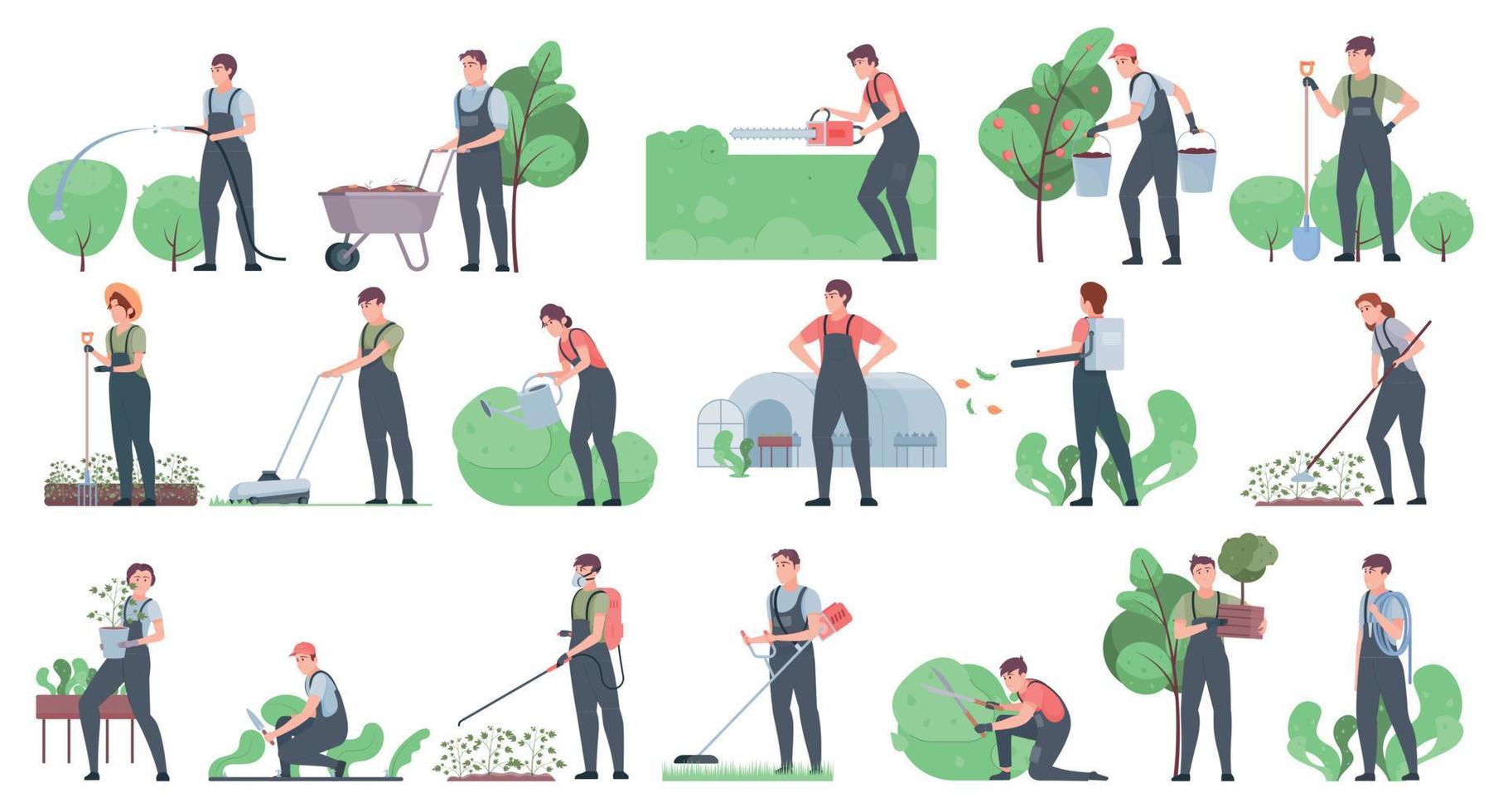 Garden Works Flat Icons vector