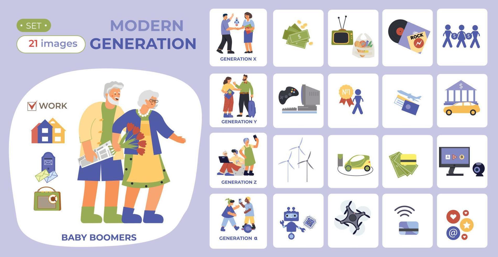 Generations Flat Compositions Set vector