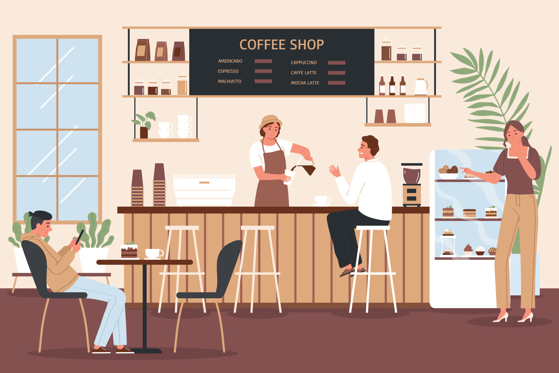 Coffee Shop Interior 7694277 Vector Art at Vecteezy