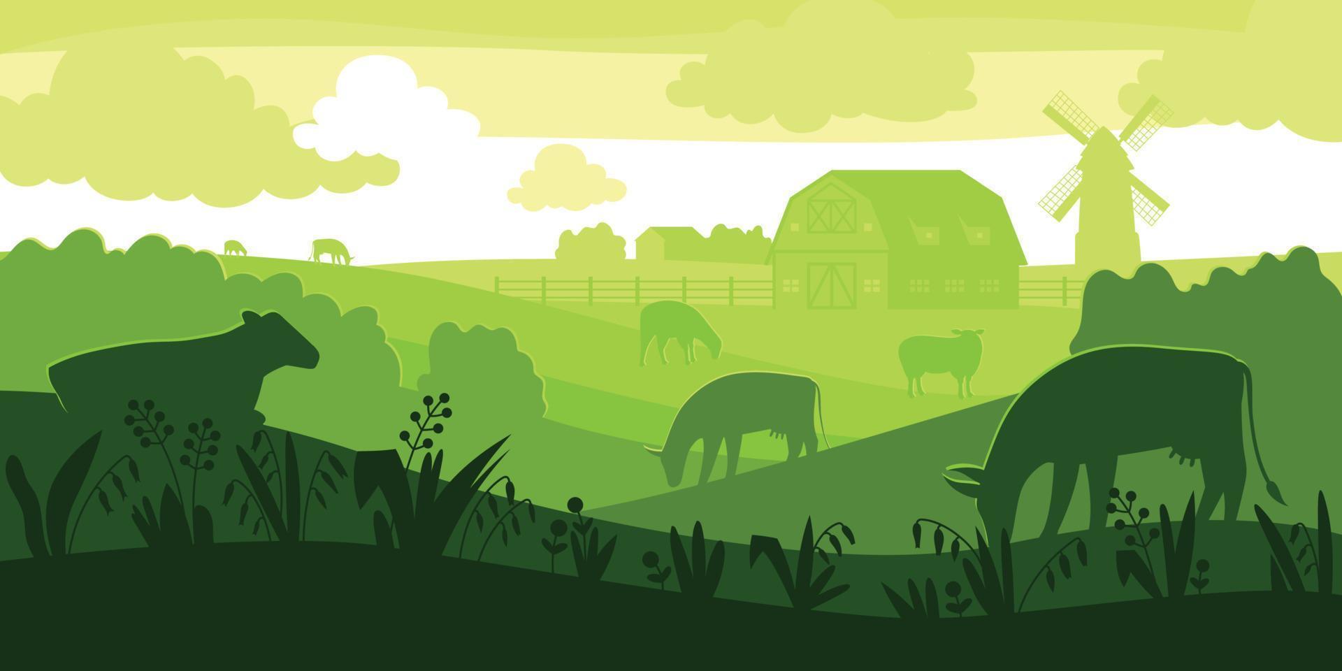 composición de silueta de paisaje rural vector