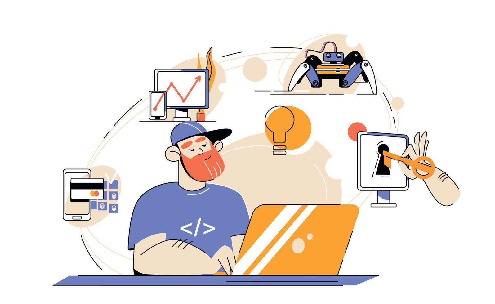 IT Specialist Doodle Composition vector