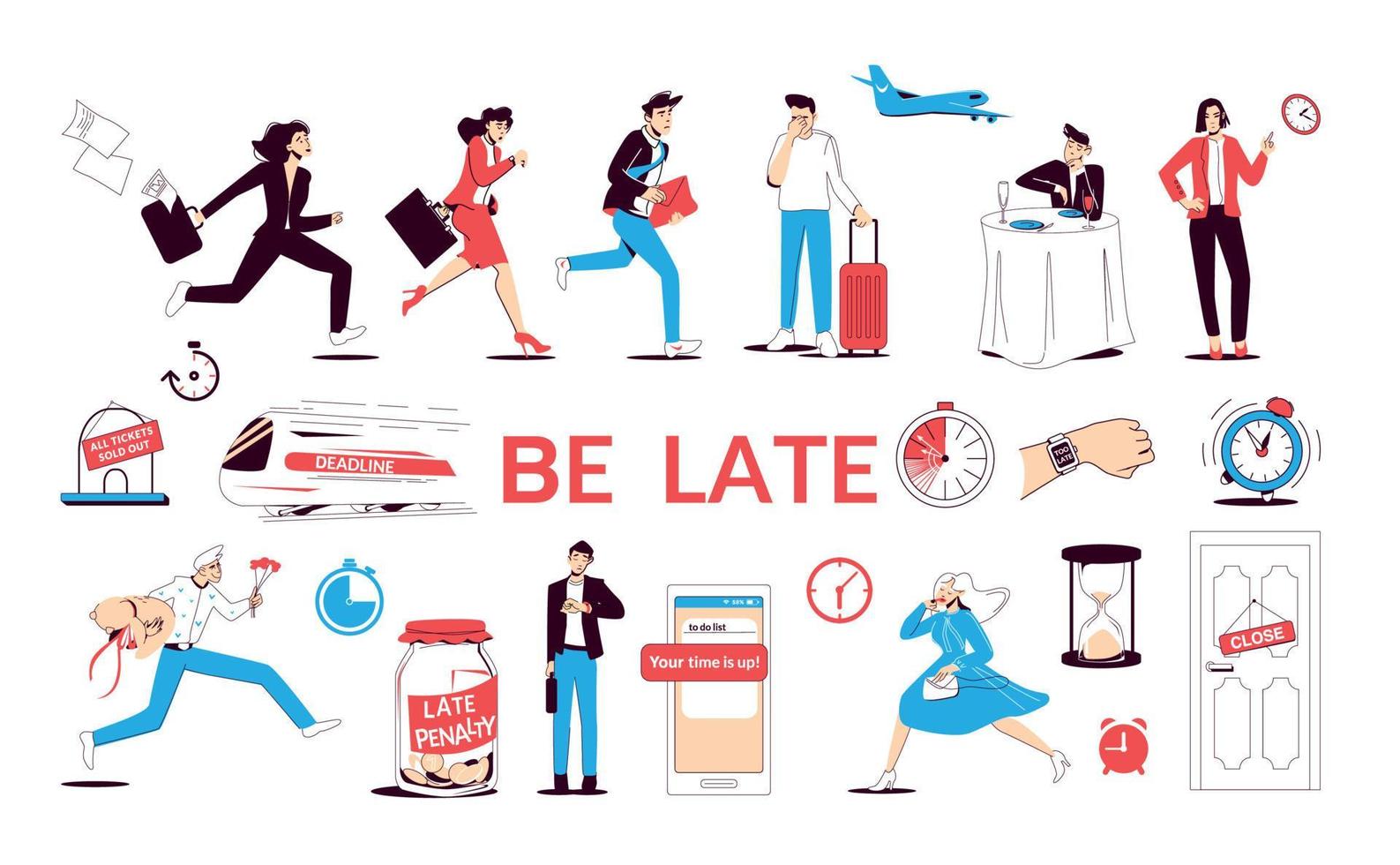 Being Late Icon Set vector