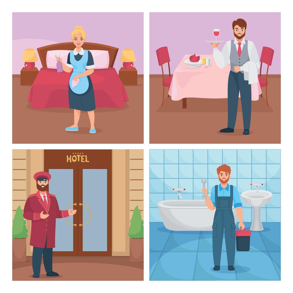 Hotel Staff Flat Compositions vector