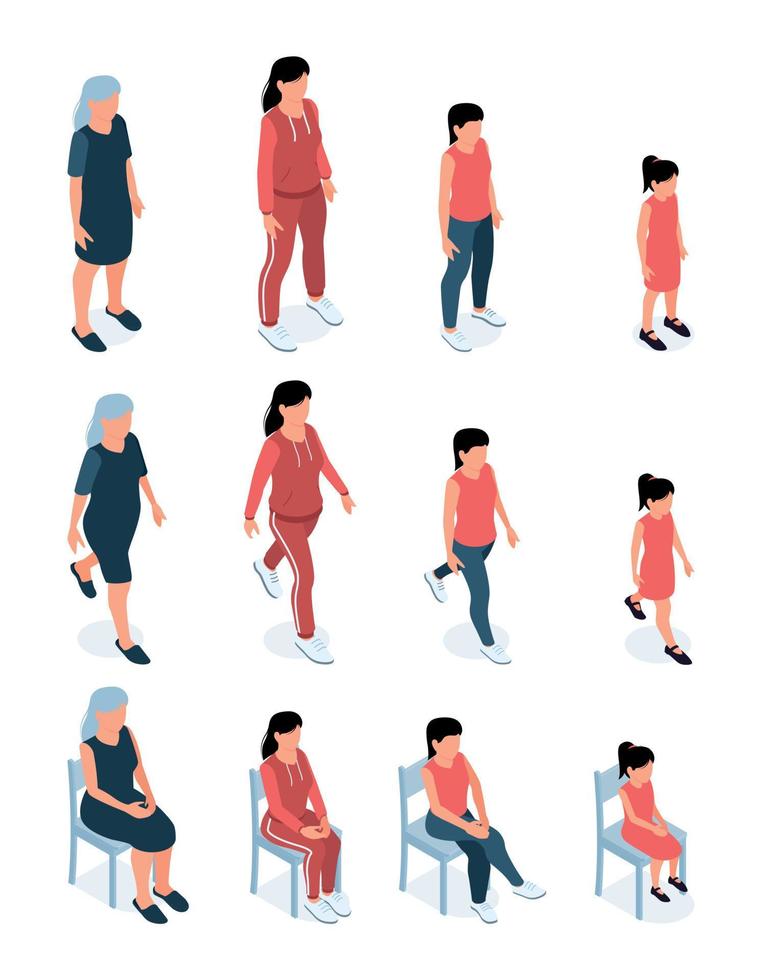 Women Generations Isometric Set vector