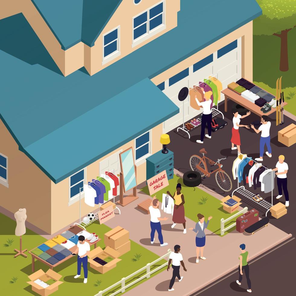 Garage Sale Isometric Composition vector