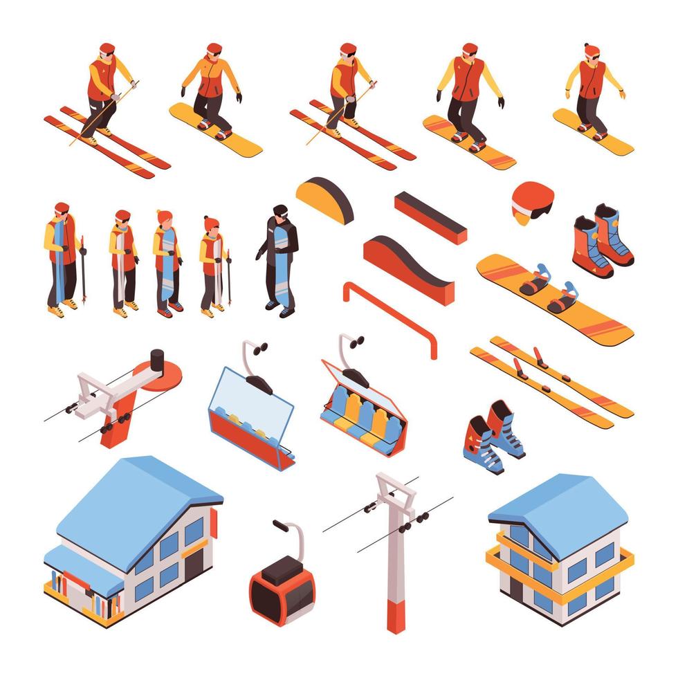 Ski Resort Isometric Set vector