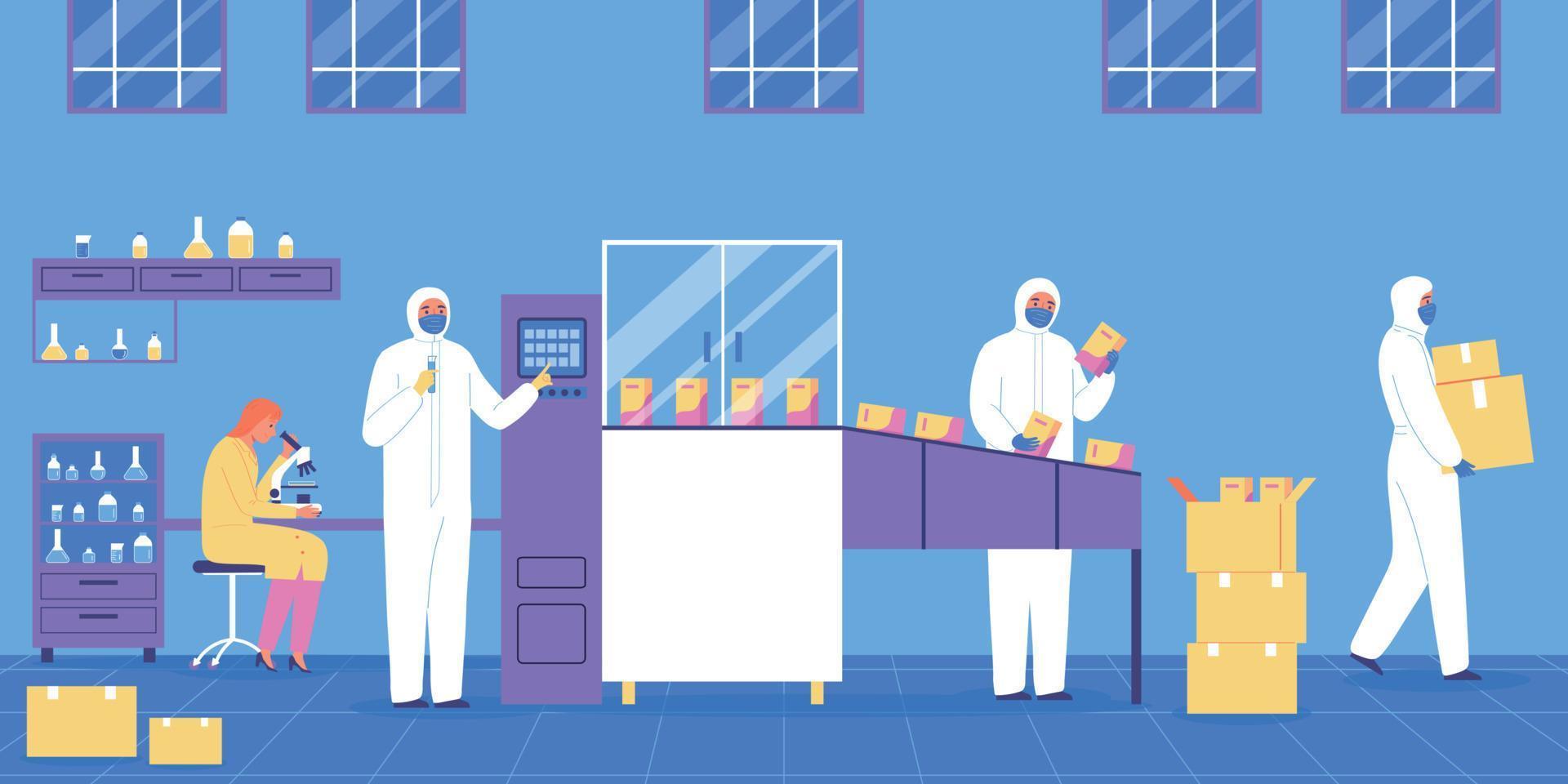 Pharmaceutical Production Flat Background vector